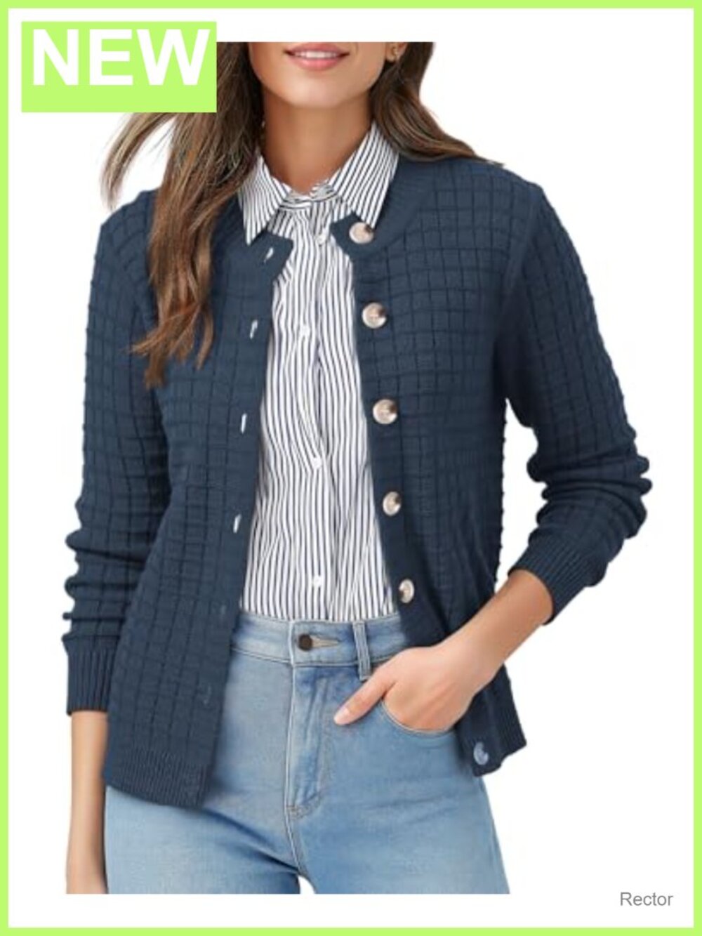 Women's Button Down Knit Cardigan Long Sleeve Acrylic Sweater